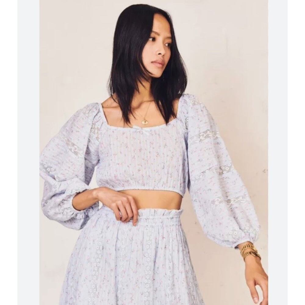 Love Shack Fancy Albertina Cropped Top - Size Small Long Sleeve Puff Sleeve